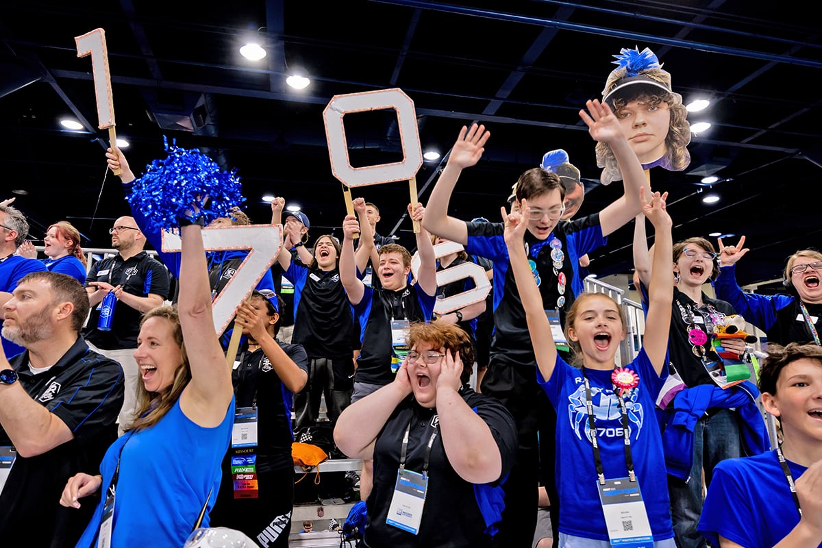 Students, parents and mentors cheer on FIRST Robotics Competition team at FIRST Championship